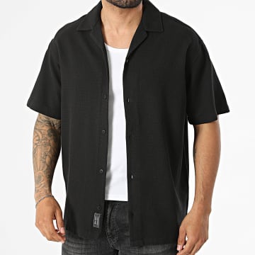 Jack And Jones - Overhemd Korte Mouw Global Waffle Zwart