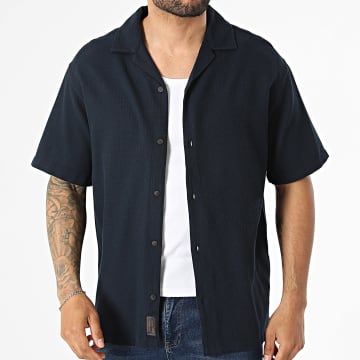 Jack And Jones - Overhemd Korte Mouw Global Waffle Donkerblauw