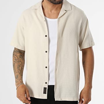 Jack And Jones - Overhemd Korte Mouw Global Waffle Licht Beige