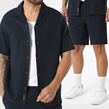 Jack And Jones - Set Hemd Kurzarm und Short Global Waffle Resort Dunkelblau