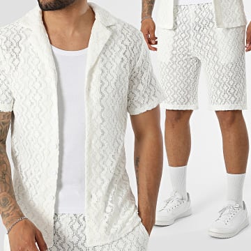 Fusional - Co-ord Set Overhemd Korte Mouwen En Casual Short A02 Lichtbeige