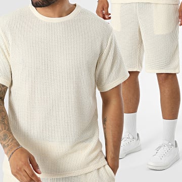 Fusional - Co-ord set T-Shirt en Casual Short Textuur A08 Lichtbeige