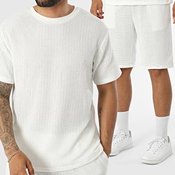 Fusional - Co-ord Set T-Shirt En Textuur Casual Short A08 Lichtbeige