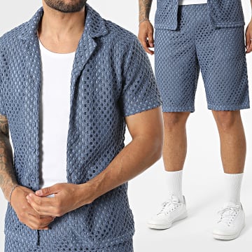 Fusional - Co-ord Set Overhemd Korte Mouwen En Casual Short A05 Blauw