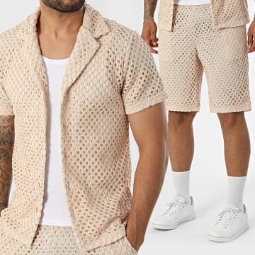 Fusional - Co-ord Set Overhemd Korte Mouwen En Casual Short A05 Lichtroze
