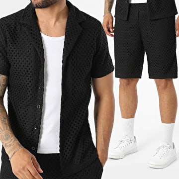 Fusional - Co-ord Set Overhemd Korte Mouwen En Short A05 Zwart