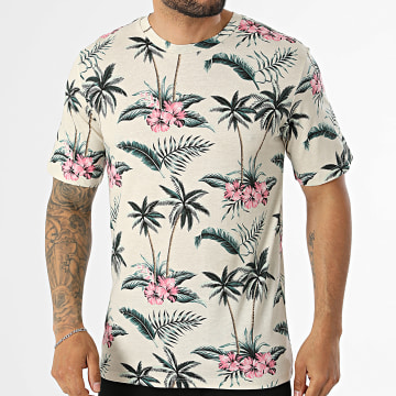 JJ Rebel - T-Shirt Russel Flower AOP Beige Groen Bloemmotief