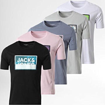 Jack And Jones - Pack van 5 T-Shirts Logan Summer Print Roze Groen Wit Zwart Blauw