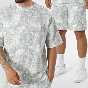 KZR - Ensemble Tee Shirt Et Short Jogging 324 Blanc Gris