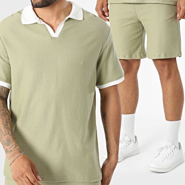 KZR - Ensemble Polo Manches Courtes Et Short Jogging 323 Vert Kaki Clair