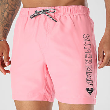Superman - Short De Bain Outline Logo Rose Clair Noir