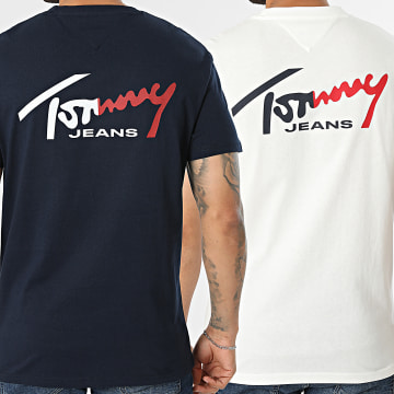 Tommy Jeans - Lot De 2 Tee Shirts Regular Fit Signature 3623 Blanc Bleu Marine