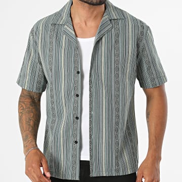 Classic Series - Chemise Manches Courtes A Rayures S01 Vert Bleu