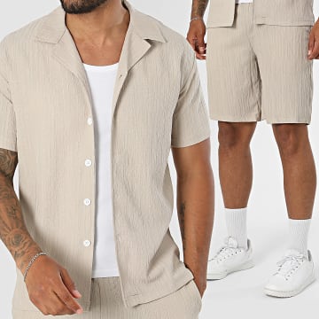 Classic Series - Ensemble Chemise Manches Courtes Et Short Texturé R70 Beige