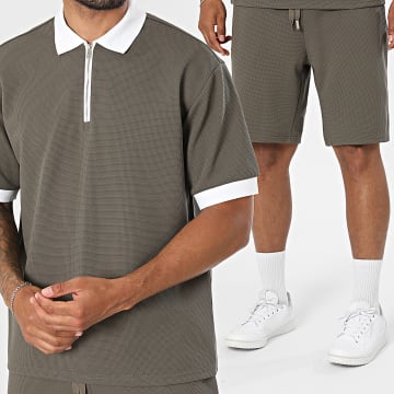 Frilivin - Conjunto Polo Manga Curta E Short Waffle 944 Verde Caqui Escuro