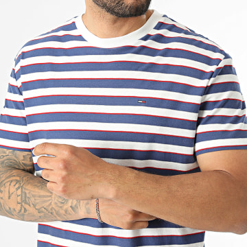 Tommy Jeans - Tee Shirt Regular A Rayures Essential Stripe 3169 Blanc Bleu Marine Rouge