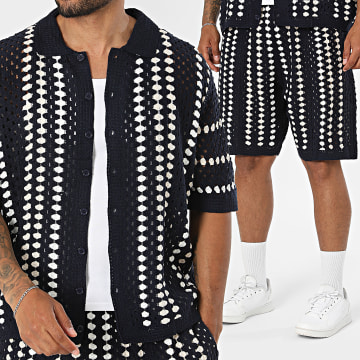 Frilivin - Conjunto Camisa de Manga Curta E Calção Crochê 194 Azul Marinho