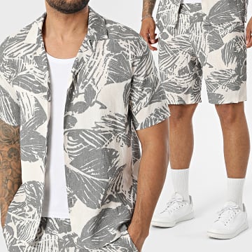 Frilivin - Conjunto Camisa Manga Curta E Calção Bege Claro Cinza