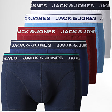 Jack And Jones - Lot De 5 Boxers Branco Bleu Marine Bleu Clair Blanc Bordeaux