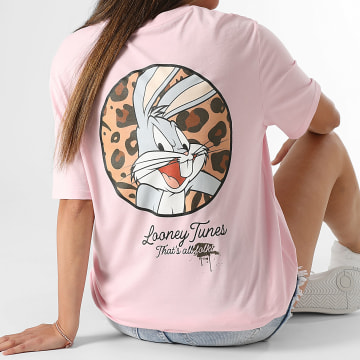 Looney Tunes - Camiseta Oversize Mujer Circle Leopard Bugs Bunny Rosa