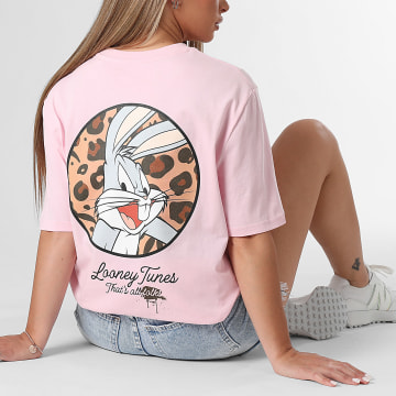Looney Tunes - T-Shirt Oversize Damen Circle Leopard Bugs Bunny Rosa