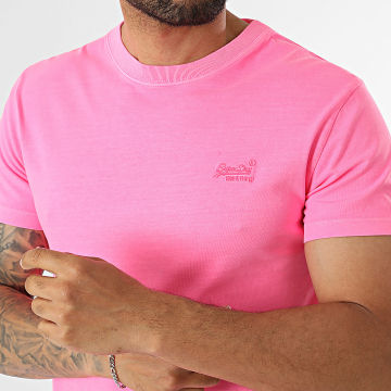 Superdry - Camiseta Essential Logo Bordado Neon M1012065A Rosa Flúor
