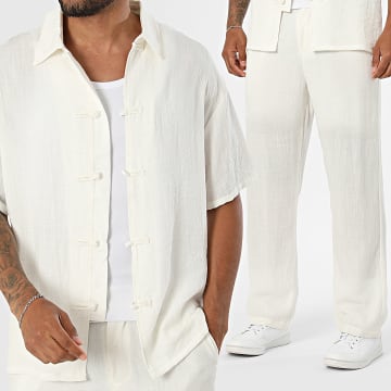 Fusional - Co-ord Set Korte Mouwen Overhemd Tang en broek 202 Lichtbeige