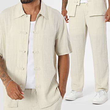 Fusional - Co-ord Set Korte Mouwen Overhemd Tang en broek 202 Beige