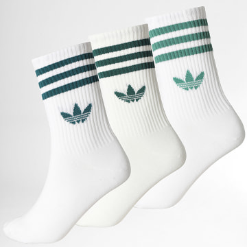 Adidas Originals - Pack de 3 Pares de Calcetines 3 Stripes Crew KQ9035 Blanco Verde