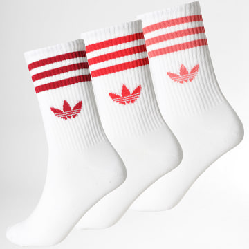 Adidas Originals - Pack de 3 Pares de Calcetines 3 Stripes Crew KQ9037 Blanco Rojo