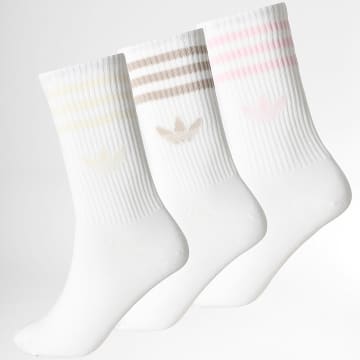 Adidas Originals - Pack de 3 Pares de Calcetines 3 Stripes Crew KX2783 Blanco Beige Rosa