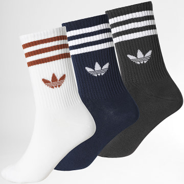 Adidas Originals - Pack de 3 Pares de Calcetines 3 Stripes Crew KZ4012 Blanco Azul Marino Gris Antracita