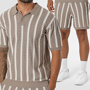 Frilivin - Conjunto Polo Manga Curta E Calção De Treino Vazado 71A Taupe Bege Claro