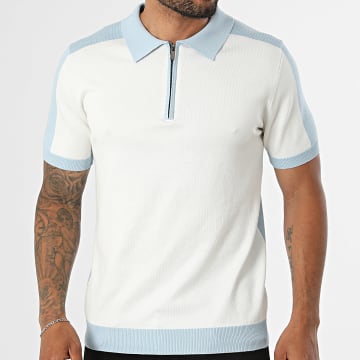 Frilivin - Polo Manches Courtes Maille 514 Blanc Bleu Clair