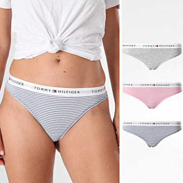 Tommy Hilfiger - Pack de 3 Tanga Feminina 5530 Rosa Cinza Mescla Azul Branco