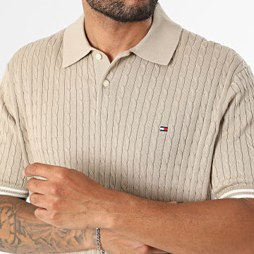 Tommy Hilfiger - Polo Manches Courtes Maille Cable Knitted 0701 Beige Foncé