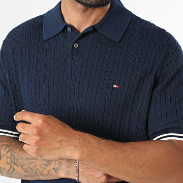 Tommy Hilfiger - Polo Manches Courtes Maille Cable Knitted 0701 Bleu Marine