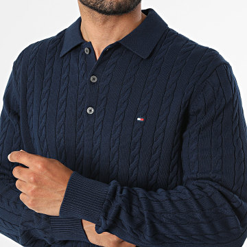 Tommy Hilfiger - Jersey cuello abotonado Classic Cotton Cable 1955 azul marino