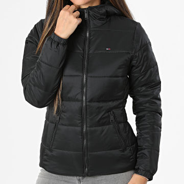 Tommy Jeans - Plumífero Slim con cremallera con capucha Mujer Hooded Padded 0959 Negro