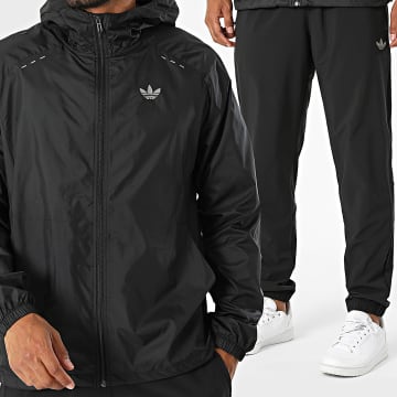 Adidas Originals - Conjunto Cortavientos con Capucha y Pantalón Jogging Tech Trefoil Essentials KE4104 KH3024 Negro