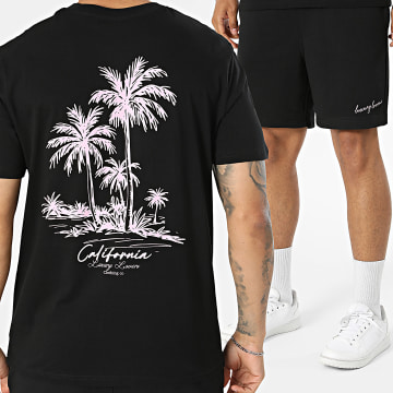 Luxury Lovers - Completo T-Shirt E Pantaloncino da jogging California Nero Rosa