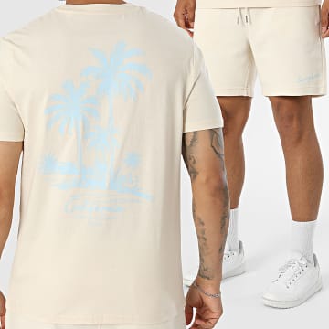 Luxury Lovers - Completo T-Shirt E Pantaloncino da jogging California Beige Azzurro Chiaro