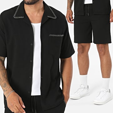 KZR - Ensemble Chemise Manches Courtes Et Short Texturé 322 Noir