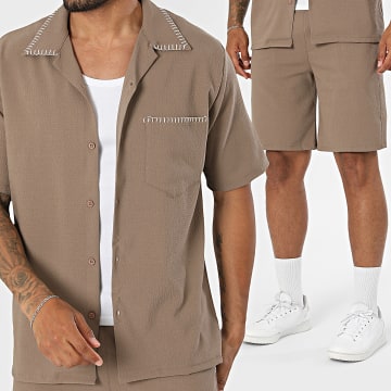 KZR - Ensemble Chemise Manches Courtes Et Short Texturé 322 Marron