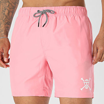 One Piece - Short De Bain Skull Rose Clair Blanc