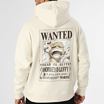 One Piece - Sudadera Capucha Relaxed Wanted Luffy Beige
