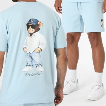 Teddy Yacht Club - Co-ord Set T-Shirt En Casual Short Monkey Style NY Back Lichtblauw