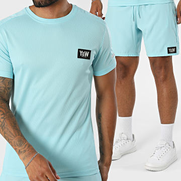 Y et W - Conjunto Camiseta Y Pantalón Corto de chándal Verano Azul Claro