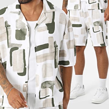 Uniplay - Completo Camicia Maniche Corte E Pantaloncino BM285 Bianco Beige Kaki