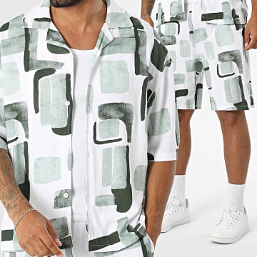Uniplay - Completo Camicia Maniche Corte E Pantaloncino BM285 Bianco Verde Kaki